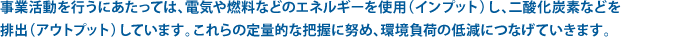 ���Ɗ������s���ɂ������ẮA�d�C��R���Ȃǂ̃G�l���M�[���g�p�i�C���v�b�g�j���A��_���Y�f�Ȃǂ�r�o�i�A�E�g�v�b�g�j���Ă��܂��B�����̒�ʓI�Ȕc���ɓw�߁A�����ׂ̒ጸ�ɂȂ��Ă����܂��B