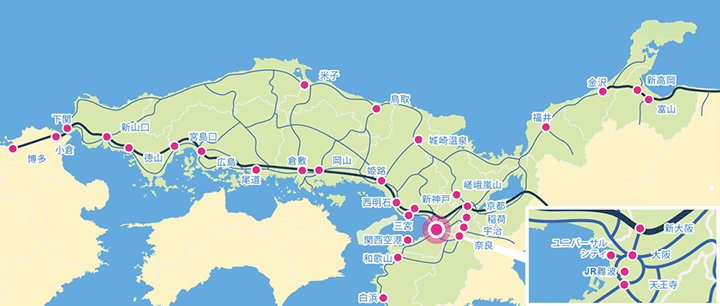 JR西日本 無料公衆無線LAN サービス提供箇所の地図