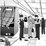 警察による関係者(接触した列車の運転士、付近におられたお客様)への聞き取り