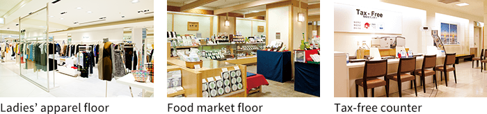 Ladies' apparel floor / Food market floor / Tax-free counter