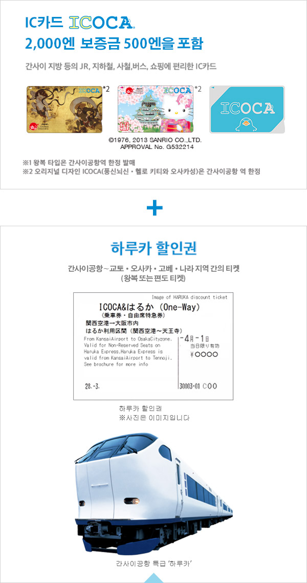 IC카드 ICOCA 2,000엔 보증금 500엔을 포함 하루카 할인권